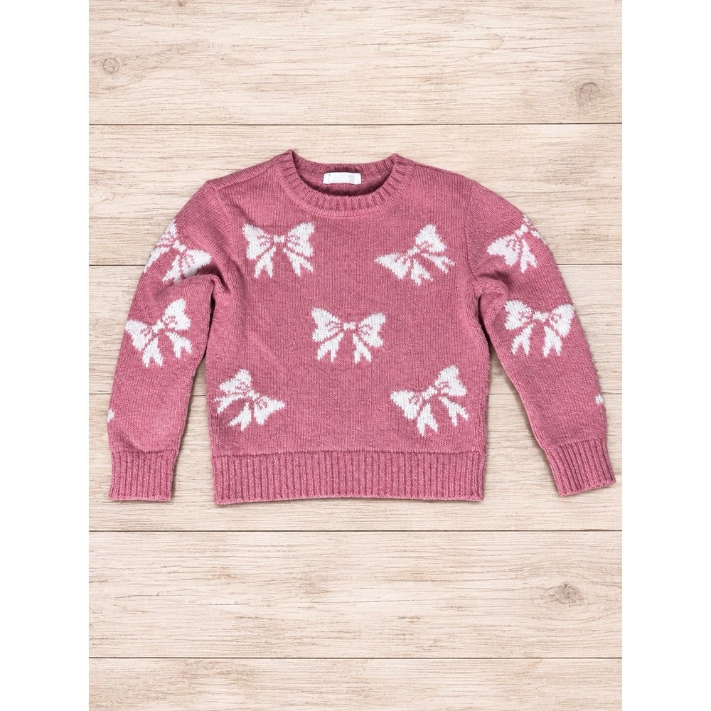 Beaubeau Girls Size 4 Pink Bow Sweater Metallic Shimmer Knit Long Sleeve
